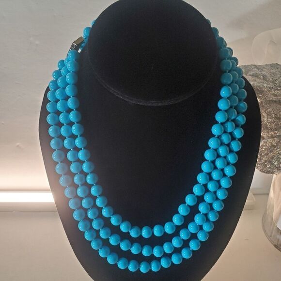 South Sea Shell Turquoise Blue Necklace 8 mm - 17, /18/19 inch Triple - Women's - Picture 7 of 7